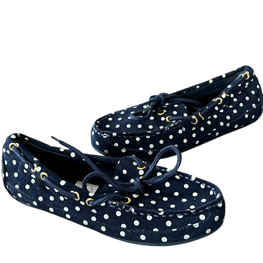 Cole Haan Boat Shoes Girls 3.5 Blue‎ Polka Dot Suede Moccasin Loafers Nautical